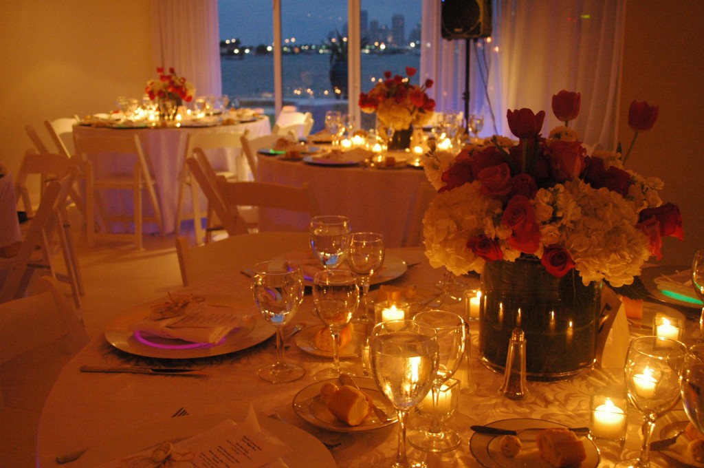 Wedding Tables in the Evening with Candle Lighting